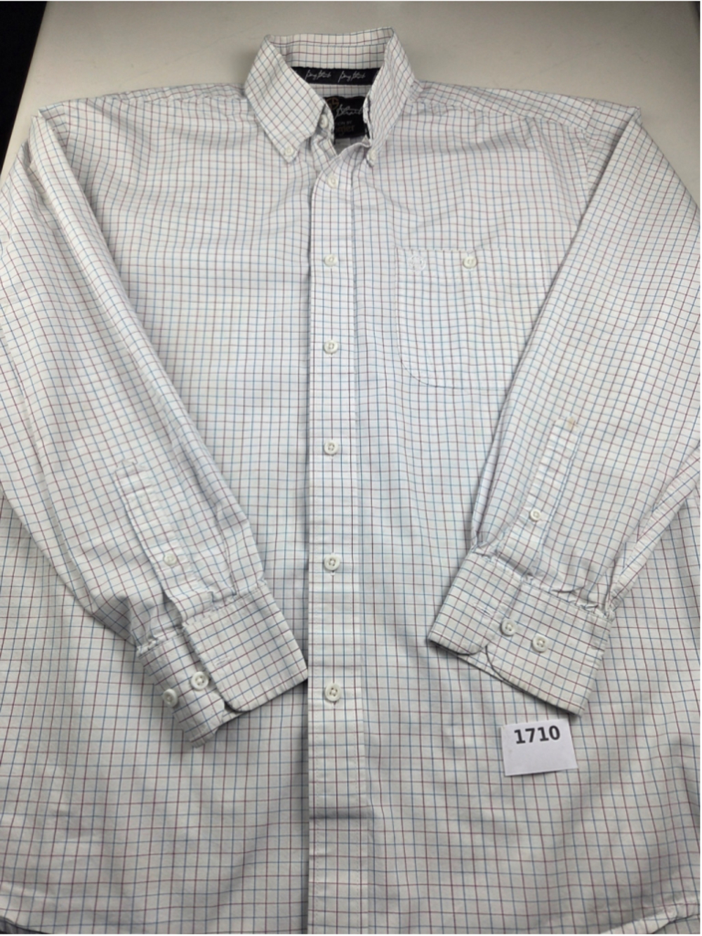Men's George Strait Wrangler Button Down Shirt Medium White Blue Plaid #1710